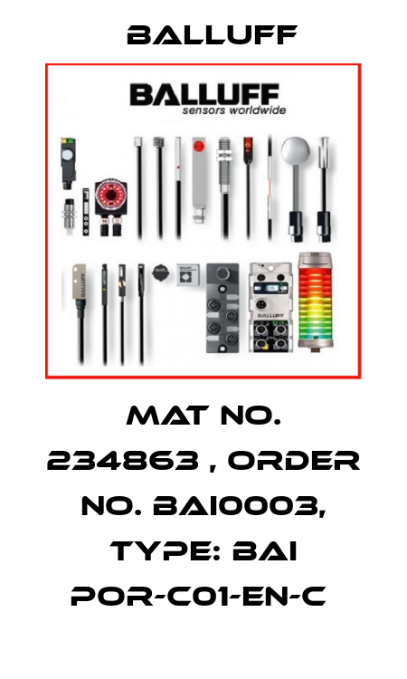 Mat No. 234863 , Order No. BAI0003, Type: BAI POR-C01-EN-C  Balluff