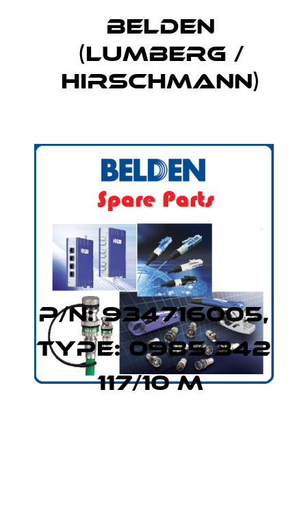 P/N: 934716005, Type: 0985 342 117/10 M  Belden (Lumberg / Hirschmann)