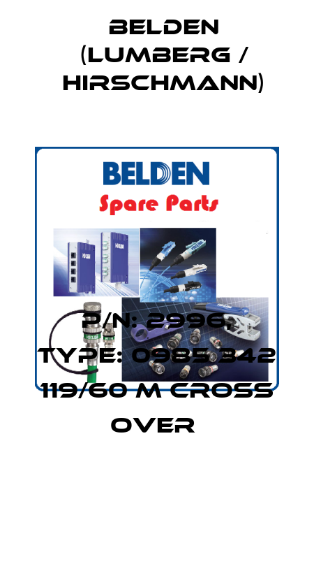 P/N: 2996, Type: 0985 342 119/60 M Cross over  Belden (Lumberg / Hirschmann)