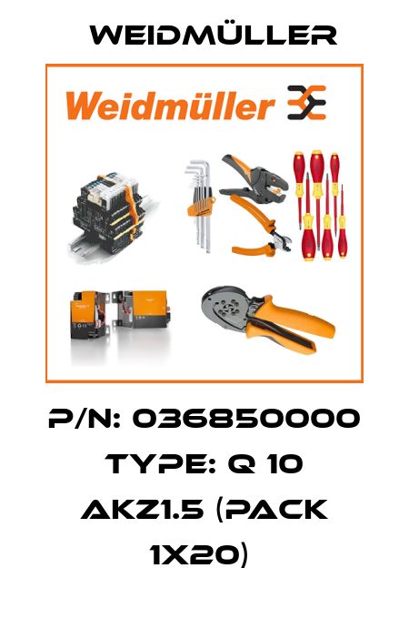 P/N: 036850000 Type: Q 10 AKZ1.5 (pack 1x20)  Weidmüller