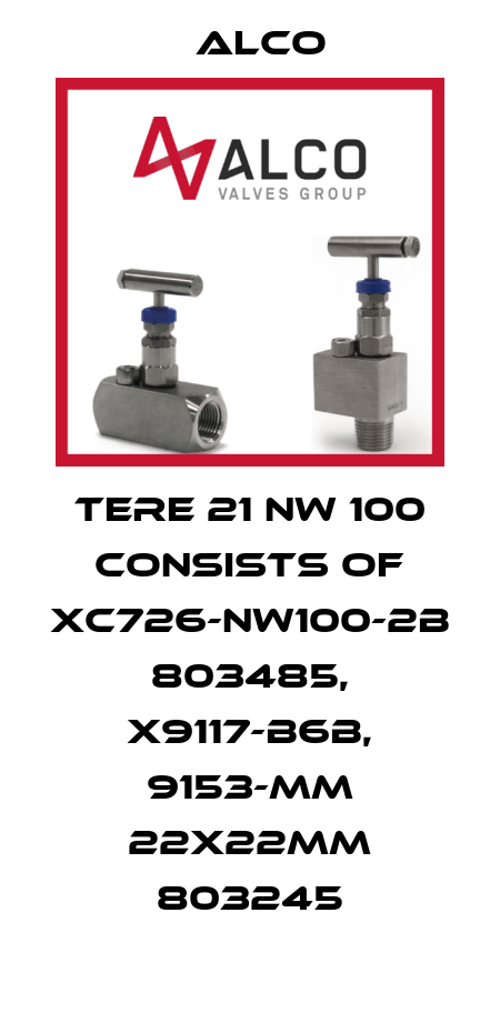 TERE 21 NW 100 consists of XC726-NW100-2B 803485, X9117-B6B, 9153-MM 22x22mm 803245 Alco