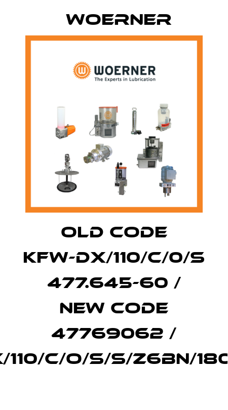 old code KFW-DX/110/C/0/S 477.645-60 / new code 47769062 / KFW-DX/110/C/O/S/S/Z6BN/180/120/70 Woerner