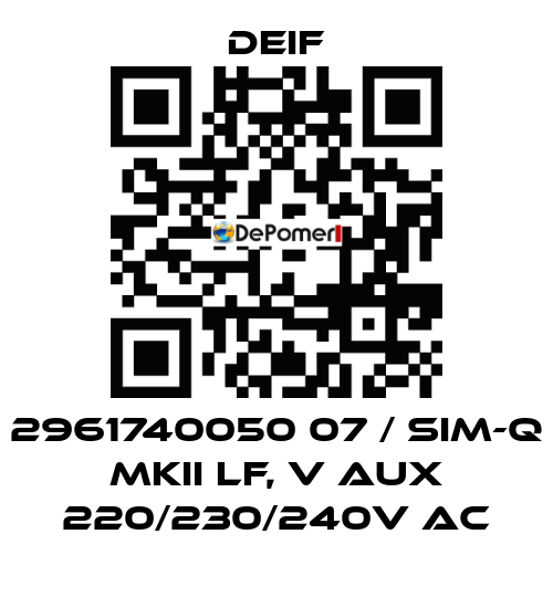 2961740050 07 / SIM-Q MKII LF, V aux 220/230/240V AC Deif