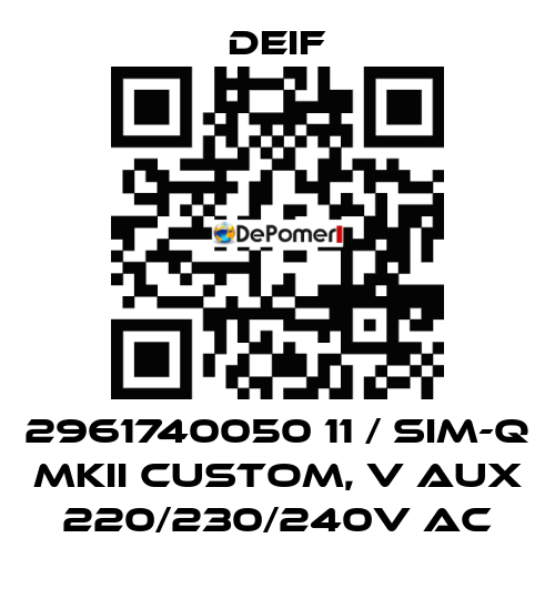 2961740050 11 / SIM-Q MKII CUSTOM, V aux 220/230/240V AC Deif