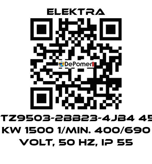 1TZ9503-2BB23-4JB4 45 kW 1500 1/min. 400/690 Volt, 50 Hz, IP 55 ELEKTRA