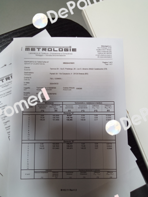Calibration report traceable to 3+3 points (0°C; +75°C; +150°C) Termics