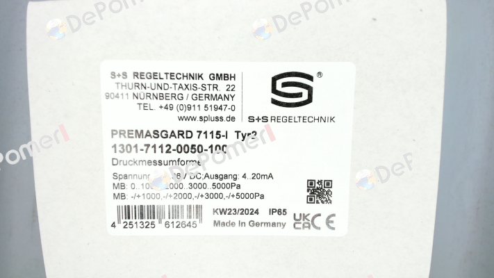 P/N: 1301-7112-0050-100, Type: 7115- I - (Q) S+S REGELTECHNIK