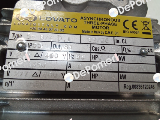 ELT.MOT. 230/400 V – 50 HZ – IP 55 – Cl. F – S1 – IE1 LovatoItaly