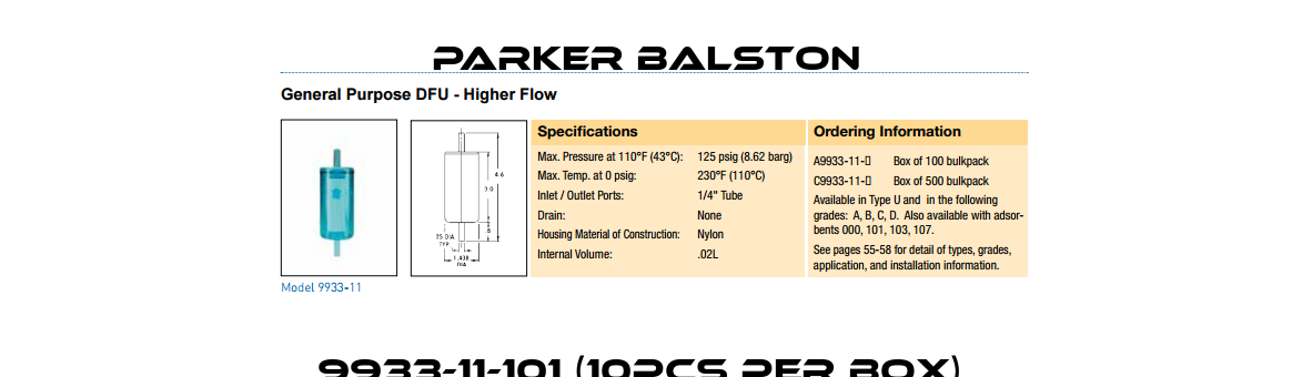 9933-11-101 (10pcs per box)  Parker Balston