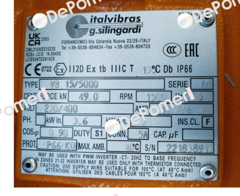 VB 15/5000, 230/400 V, 50 Hz, 1500 1/min Italvibras