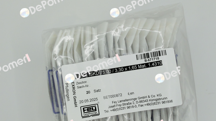 FK 6 - ISKD 75,00 / 3,30 x 1,65 Mat. 1.4310 Fey