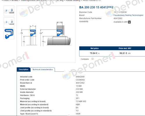 40412062 Simmerring 200X230X15 BA  SIMRIT