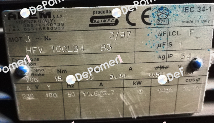 HFV 100LB4 B3 obsolete,replaced by HBV 100LB 4 230.400-50 B3  Seimec (Rossi)