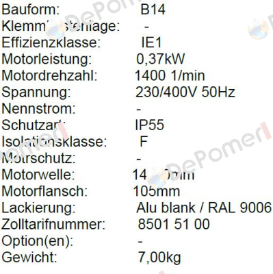 MOT. ELVEM KW0,37 HP0,5 4P PAM71B B14 IE1 Elvem
