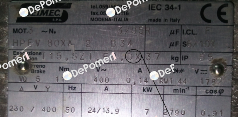 HPEV 80XA 2 230.400V-50Hz B34 (Right threaded shaft end)  Seimec (Rossi)