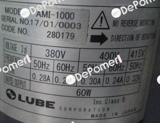 Model:AMI-1000  S/N:17/01/0003 oem Lube