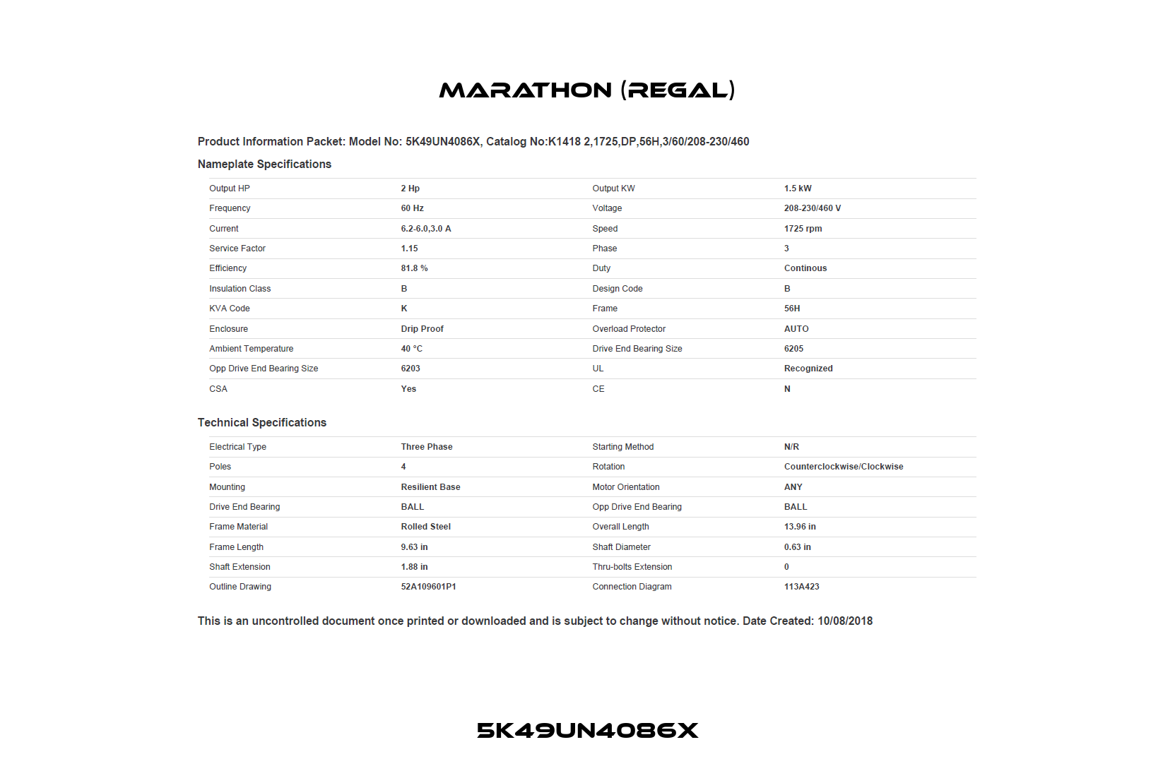 5K49UN4086X Marathon (Regal)