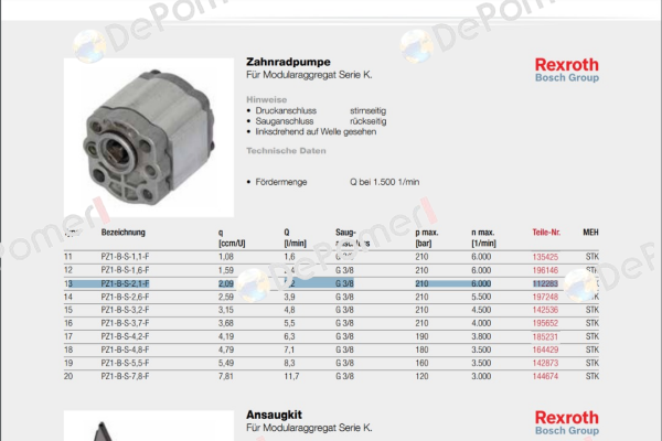 PZ1-B-S-2,1-F obsolete,alternative BR1 (2,00 ccm/U) Rexroth