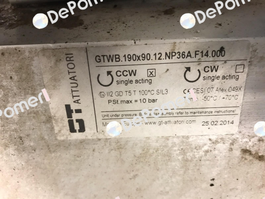 GTWB.190x90.12.NP36A.F14.000 GT Attuatori