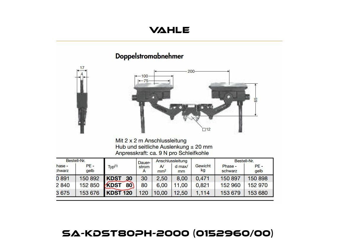 SA-KDST80PH-2000 (0152960/00)  Vahle