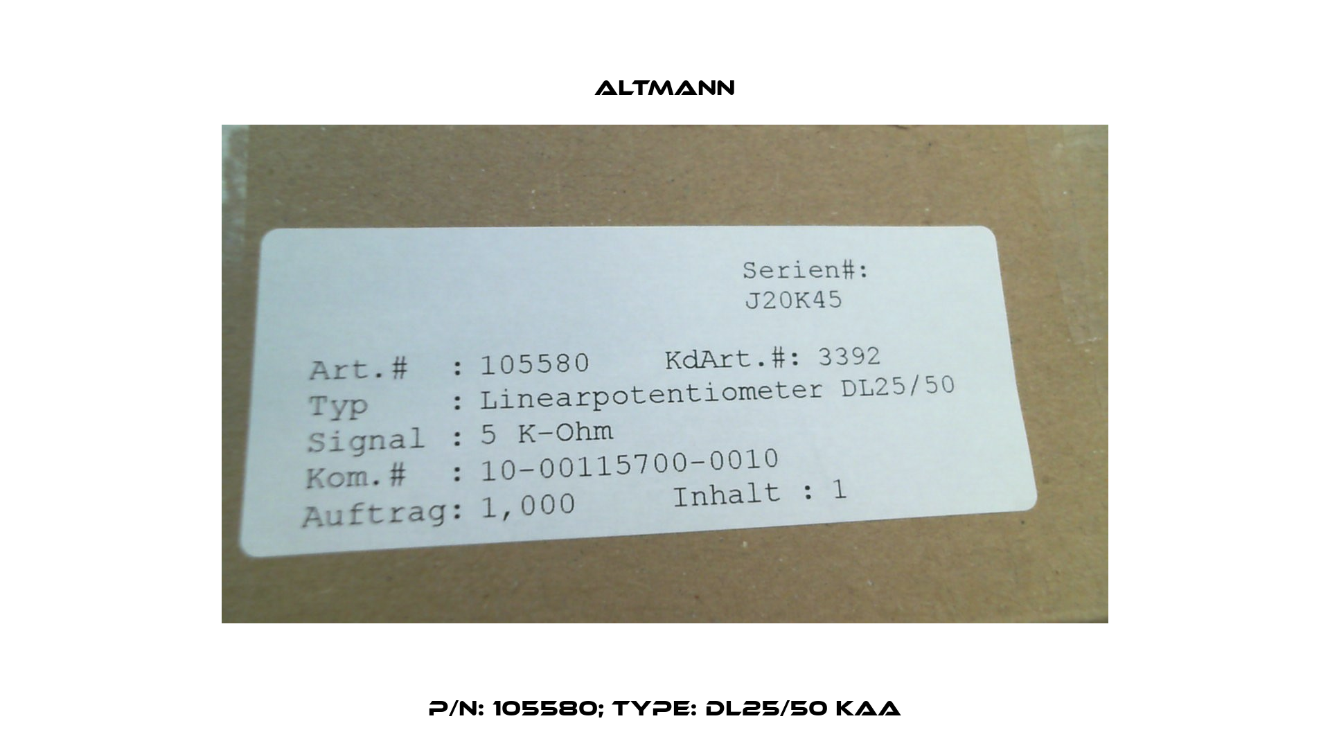 P/N: 105580; Type: DL25/50 Kaa ALTMANN