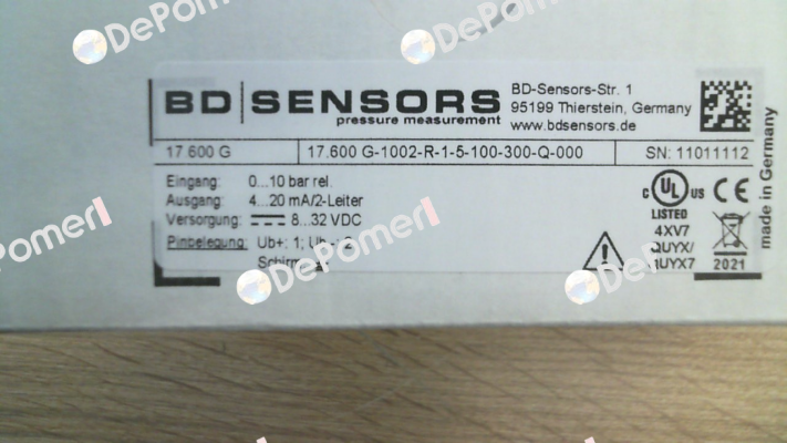 17.600G-1002-R-1-5-100-300-Q-000 Bd Sensors