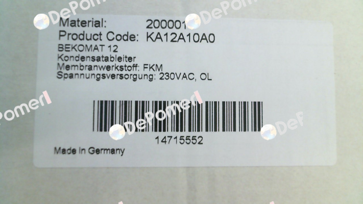 P/N: 2000018, Type: BEKOMAT 12 Beko