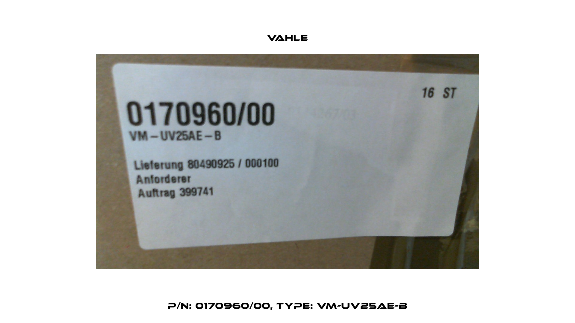 P/n: 0170960/00, Type: VM-UV25AE-B Vahle