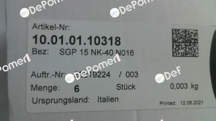 10.01.01.10318 / SGP 15 NK-40 N016 Schmalz
