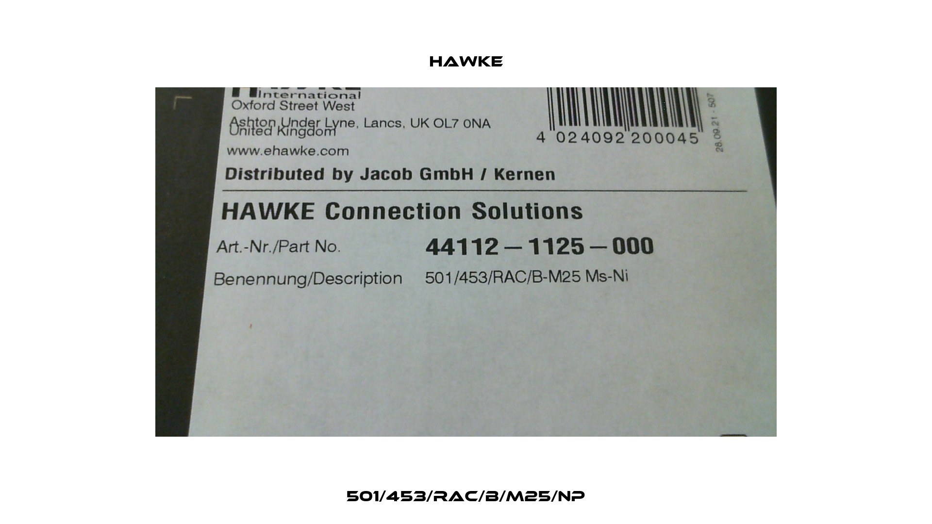 501/453/RAC/B/M25/NP Hawke