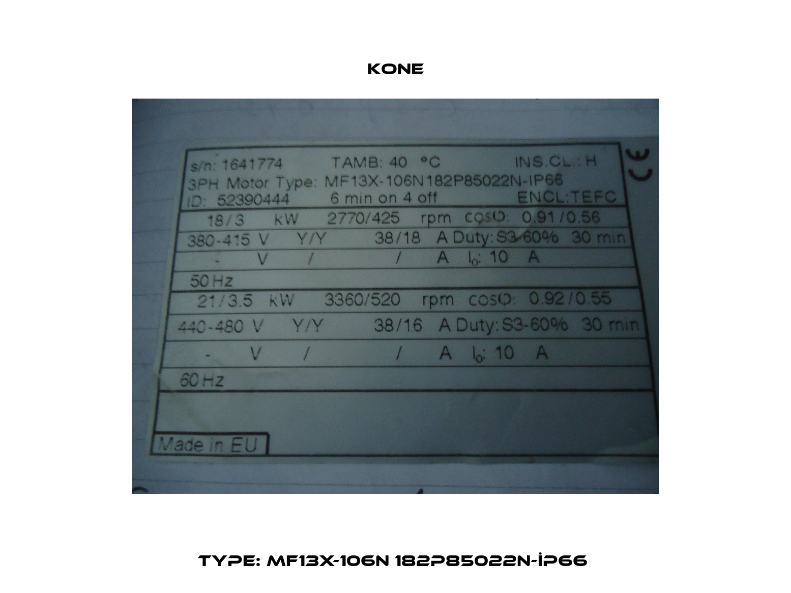 Type: MF13X-106N 182P85022N-İP66  Kone