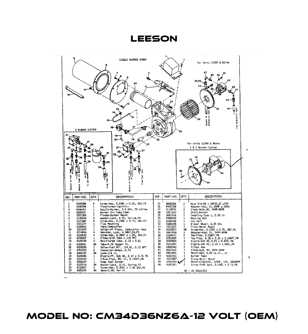 Model No: CM34D36NZ6A-12 VOLT (OEM)  Leeson