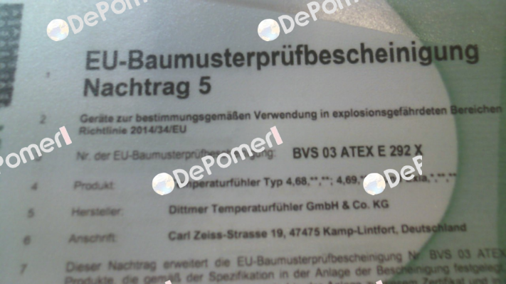 ATEX certificate Dittmer