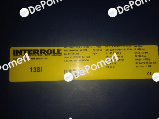 old code MI-DMI AC138I-LCL1BB0E6LFA-700mm new code MI-DM0138 DM1383-ASL13B0E5VFA-707mm Interroll
