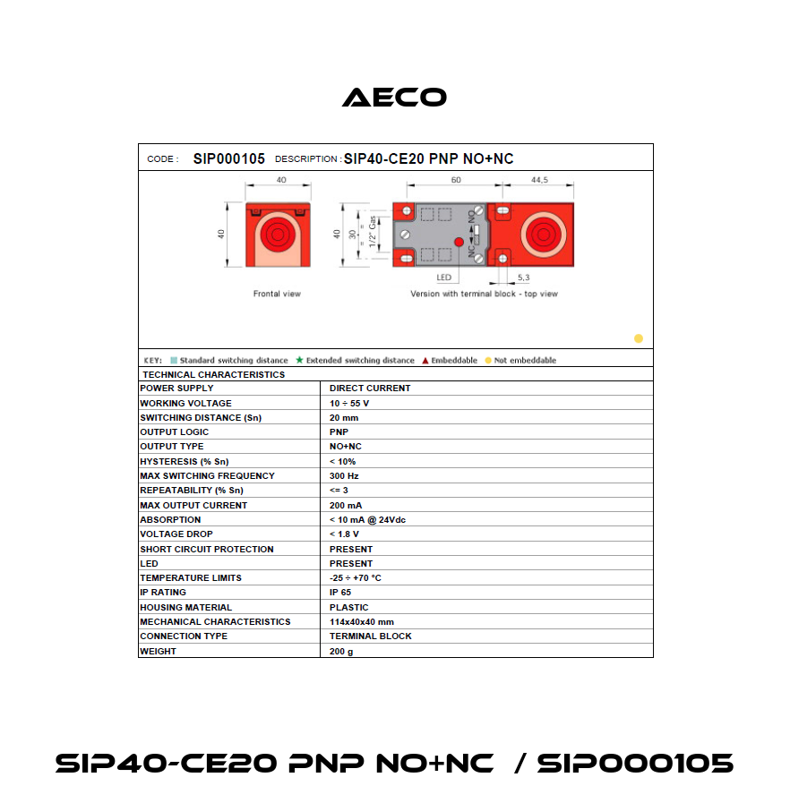 SIP40-CE20 PNP NO+NC  / SIP000105 Aeco