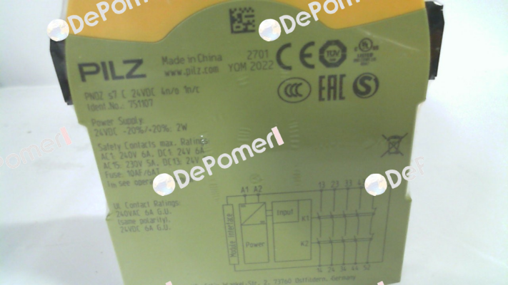 p/n: 751107, Type: PNOZ s7 C 24VDC 4 n/o 1 n/c Pilz