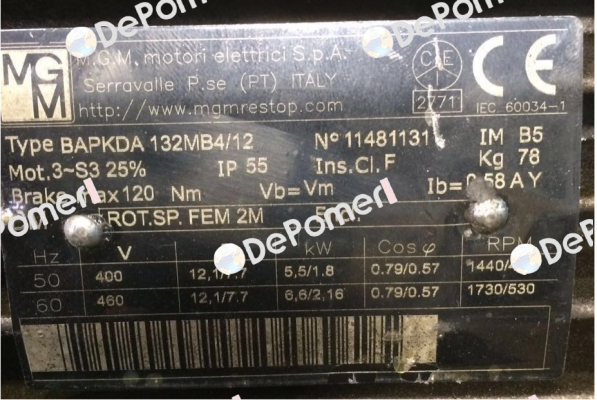BAPKDA 132MB4/12  M.G.M MOTORI