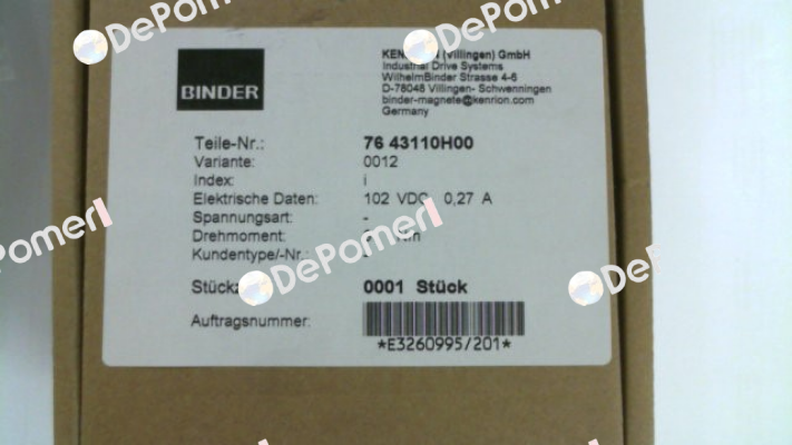 76 43110H00-0012 Binder