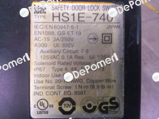 HS1E-740 SAFETY DOOR LOCK SWITCH IEC/EN 60947-5-1 - OEM Idec